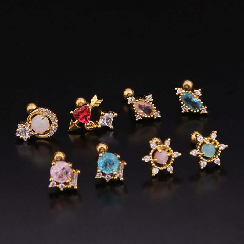 20G Colorful CZ Daith Conch Stud Earrings for Women - Hypoallergenic Surgical Steel Body Jewelry - Perfect for Piercing, Daily Wear & Special Occasions (HSPJ248)