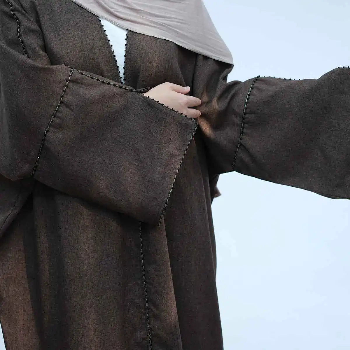 Elegant Beaded Cardigan Open Abaya Dress #24849 - Perfect for Ramadan, Eid, and Special Occasions