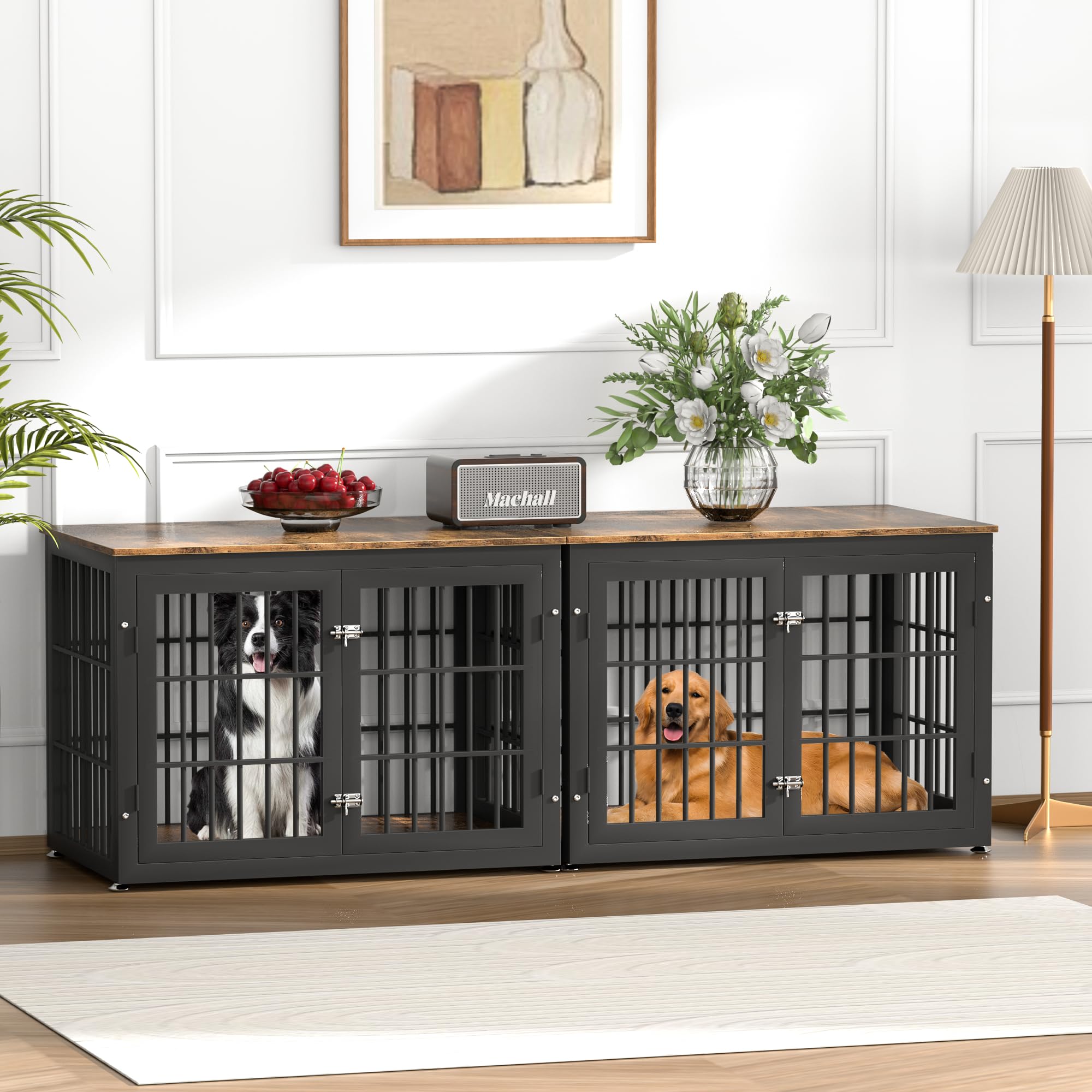 Sturdy Wooden Dog Crate Furniture for Large & Medium Dogs - Decorative Pet House & End Table - Indoor Kennel Cage for Living Room & Bedroom