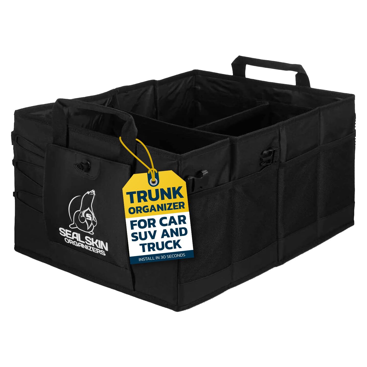 Premium Heavy Duty Collapsible Trunk Organizer for SUV, Car & Truck - 3 Adjustable Sizes, Lightweight & Portable Vehicle Storage - Easy Install Organizer for Travel, Camping & Road Trips - Black