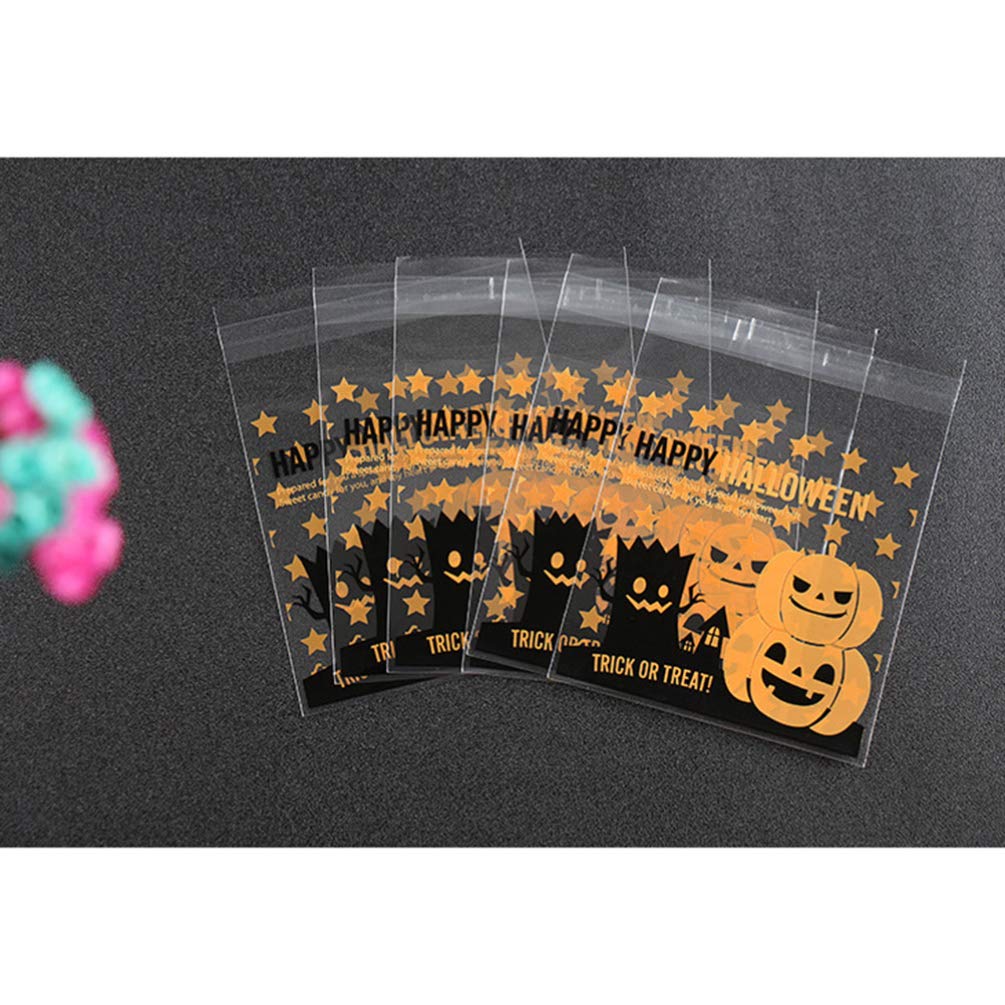 COHEALI 100pcs Clear Halloween Cellophane Treat Bags - Self-Adhesive Plastic Candy Bags for Baking, Party Favors & Gift Wrapping - Food Safe Cookie Bags for Halloween, Christmas & Birthday Celebrations
