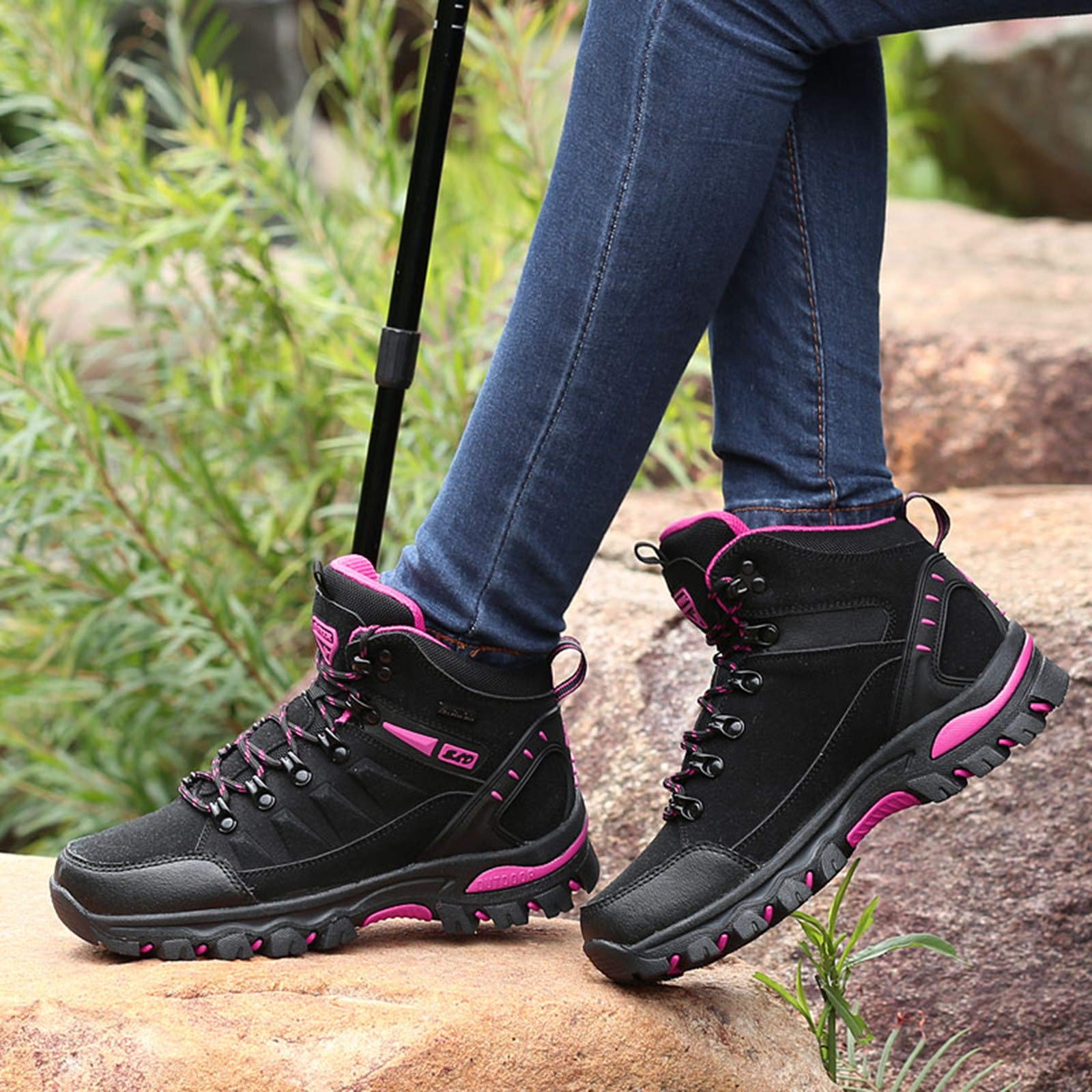 **IQYU Women's Waterproof Hiking Shoes - Non-Slip Thick Sole Trekking Shoes for Outdoor Climbing & Walking - Comfortable, Durable & Fashionable for Hiking, Camping & Travel**