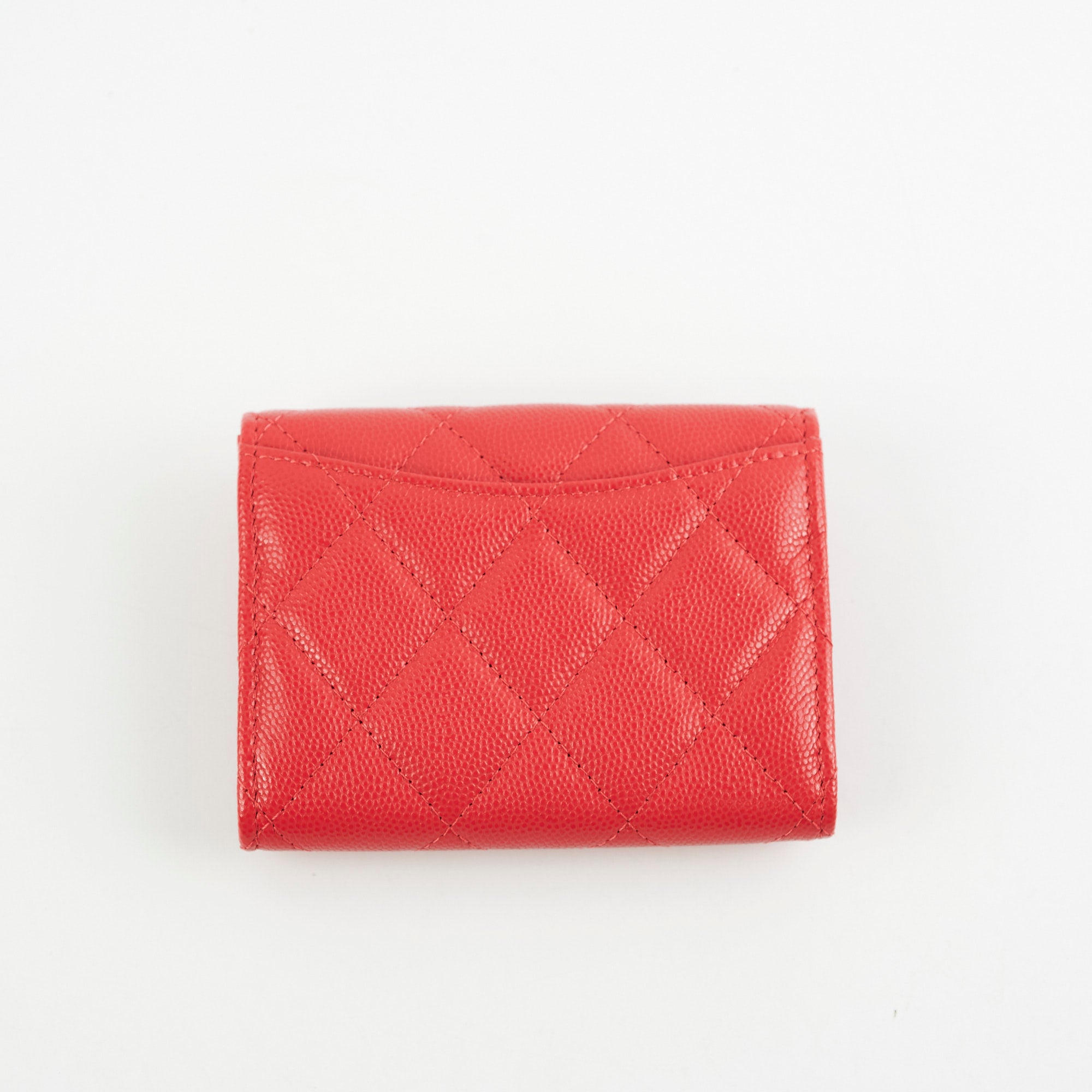 Chanel Small Flap Caviar Leather Red Card Holder Wallet - Luxury Compact Credit Card Case for Women, Perfect for Everyday Use & Gift Giving