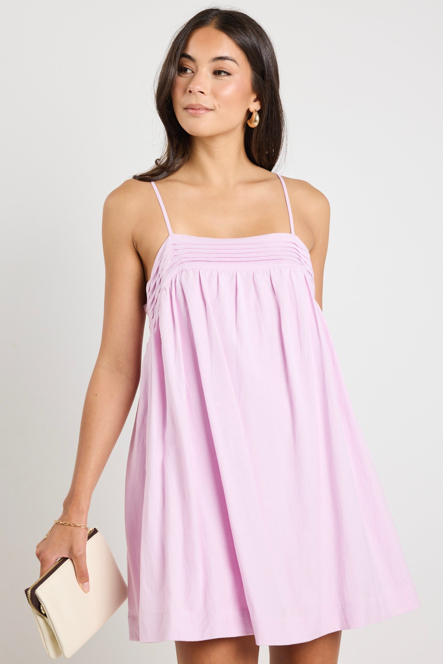 Strappy Tie Back Mini Dress in Cabana Pink Lilac - Flowy Summer Beach Dress for Vacation & Date Night