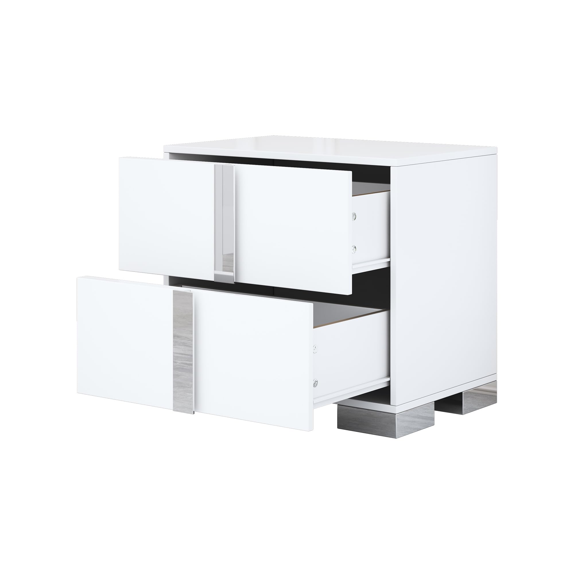 Linique 4-Piece Queen Size Bedroom Set with LED Upholstered Platform Bed, 2 Mirrored Nightstands & Dresser - Modern Wooden Bed Frame with Velvet Headboard in White | Perfect for Contemporary Master Bedrooms & Guest Rooms