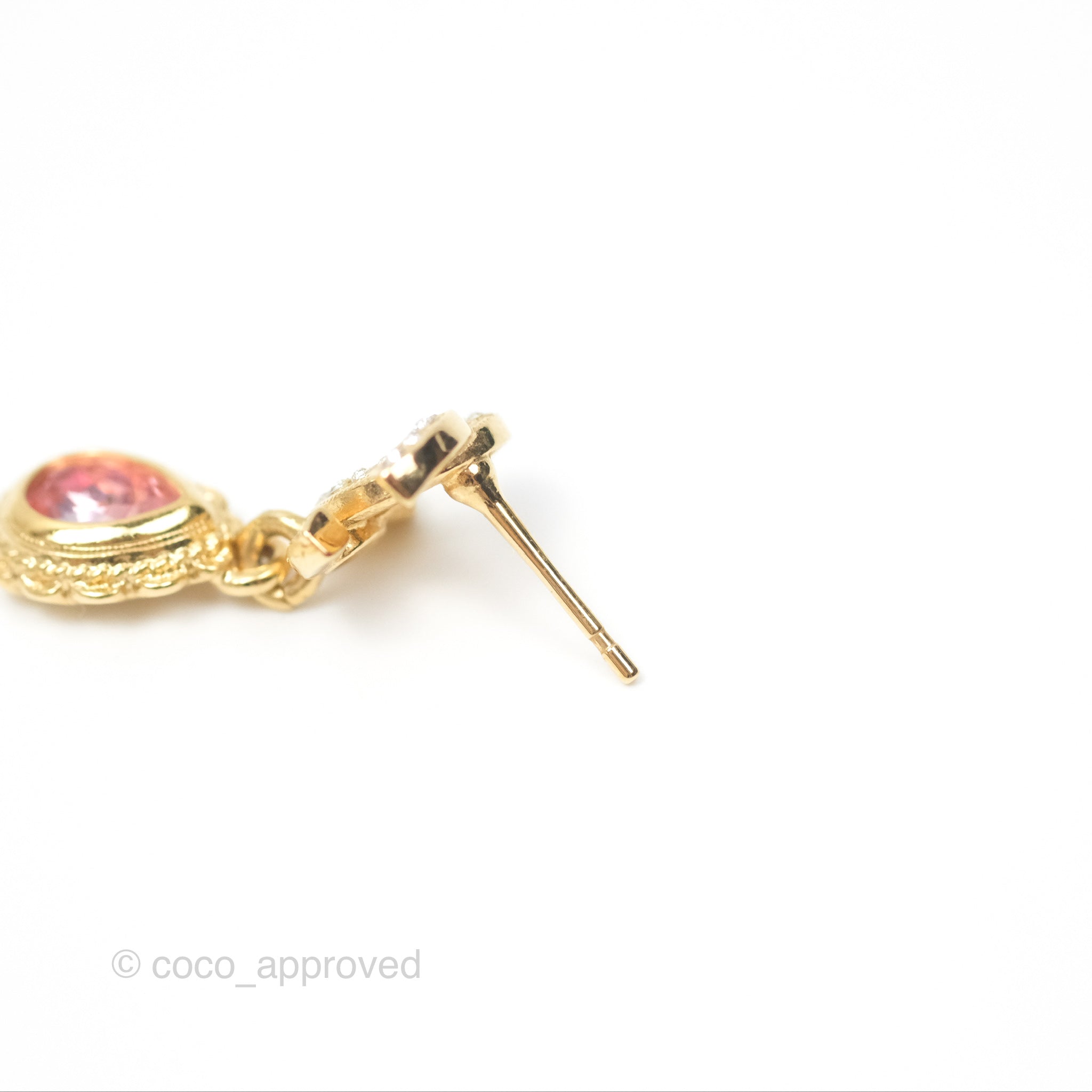 Chanel CC Crystal Pink Tear Resin Drop Earrings 22K Gold Tone - Elegant Dangle Earrings for Women, Perfect for Parties, Weddings & Special Occasions