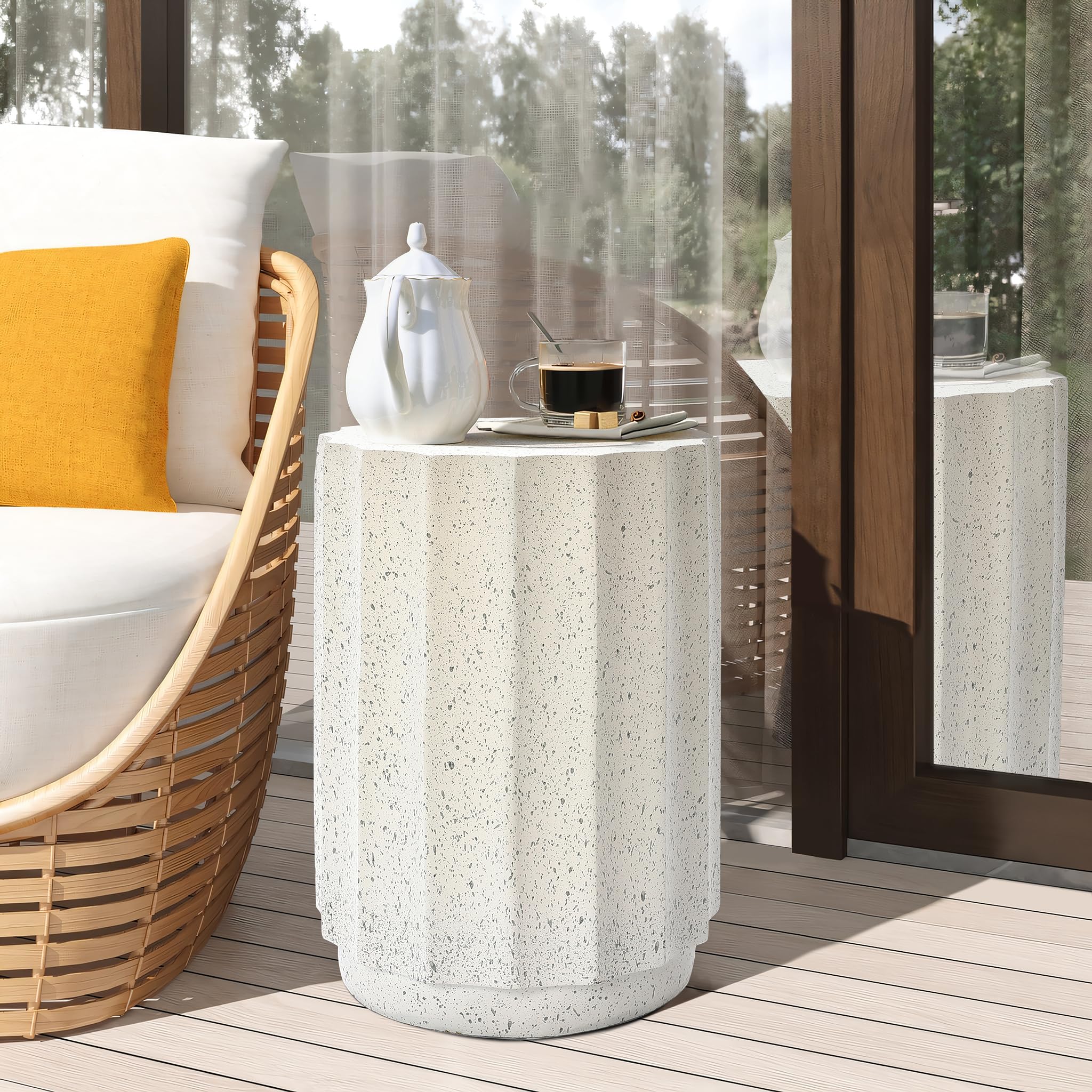 LuxenHome 18 Inch Outdoor Side Table - Cement End Table for Patio, Garden, Balcony | Decorative Stool, Tree Stump Stool, Plant Stand, Drum Table | Perfect for Outdoor Lounging, BBQ Parties & Garden Decor