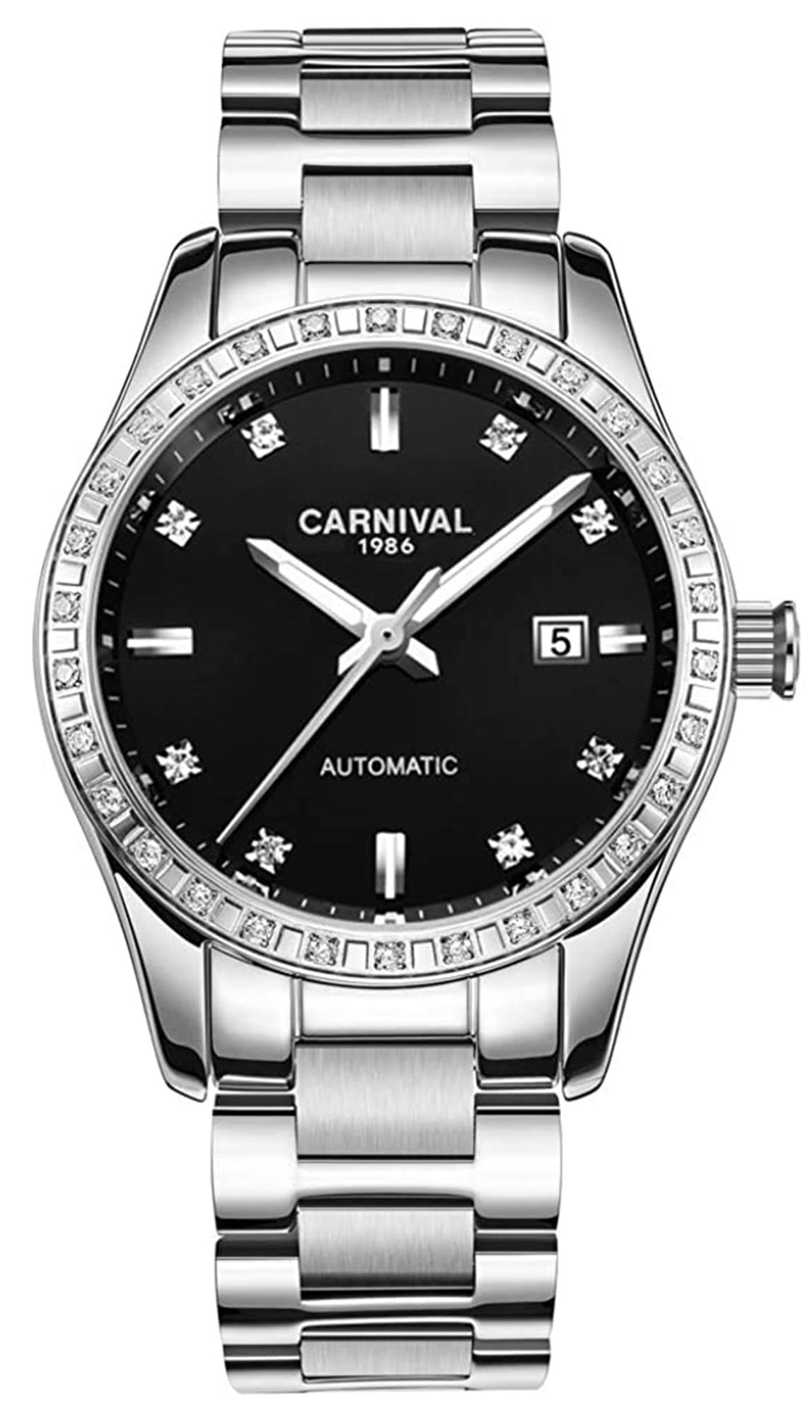 Luxury Women's Automatic Self-Winding Watch - Stainless Steel, Diamond Accents, Date Display, Waterproof - Perfect for Business, Evening Events & Daily Wear