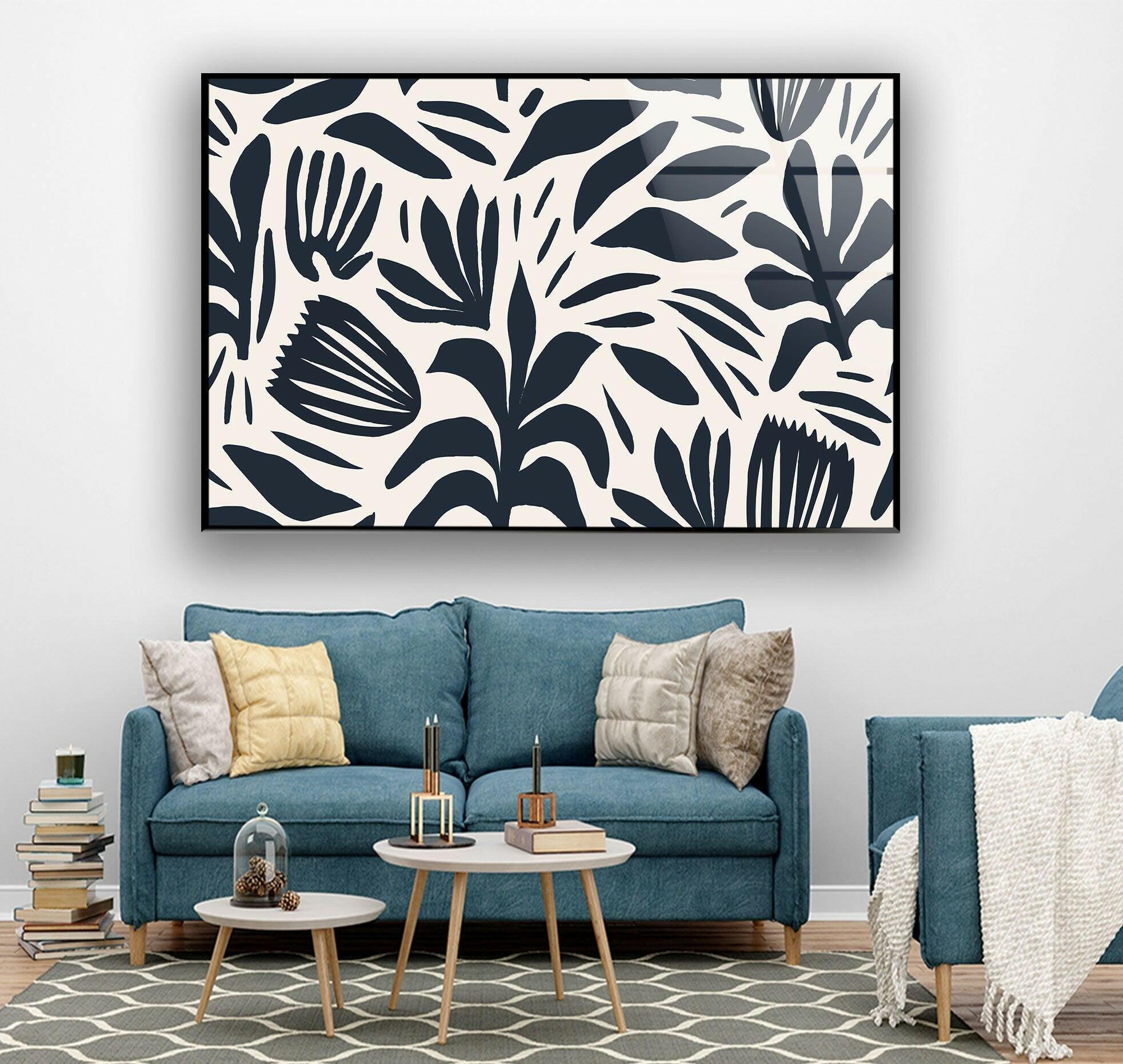Abstract Shape Leaf and Flower Glass Wall Art - Modern Botanical Decor for Living Room, Bedroom, or Office - Elegant Handmade Glass Artwork for Home & Interior Design
