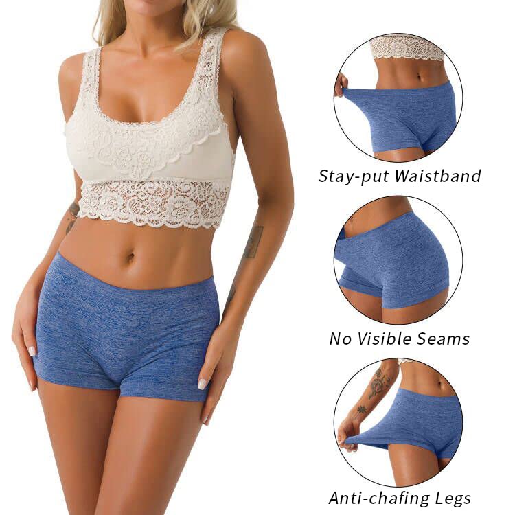R RUXIA Women's Seamless Boy Shorts Underwear - Soft Stretch Cotton Boxer Briefs Panties (5-Pack, Regular & Plus Size) for Yoga, Sleep & Everyday Comfort
