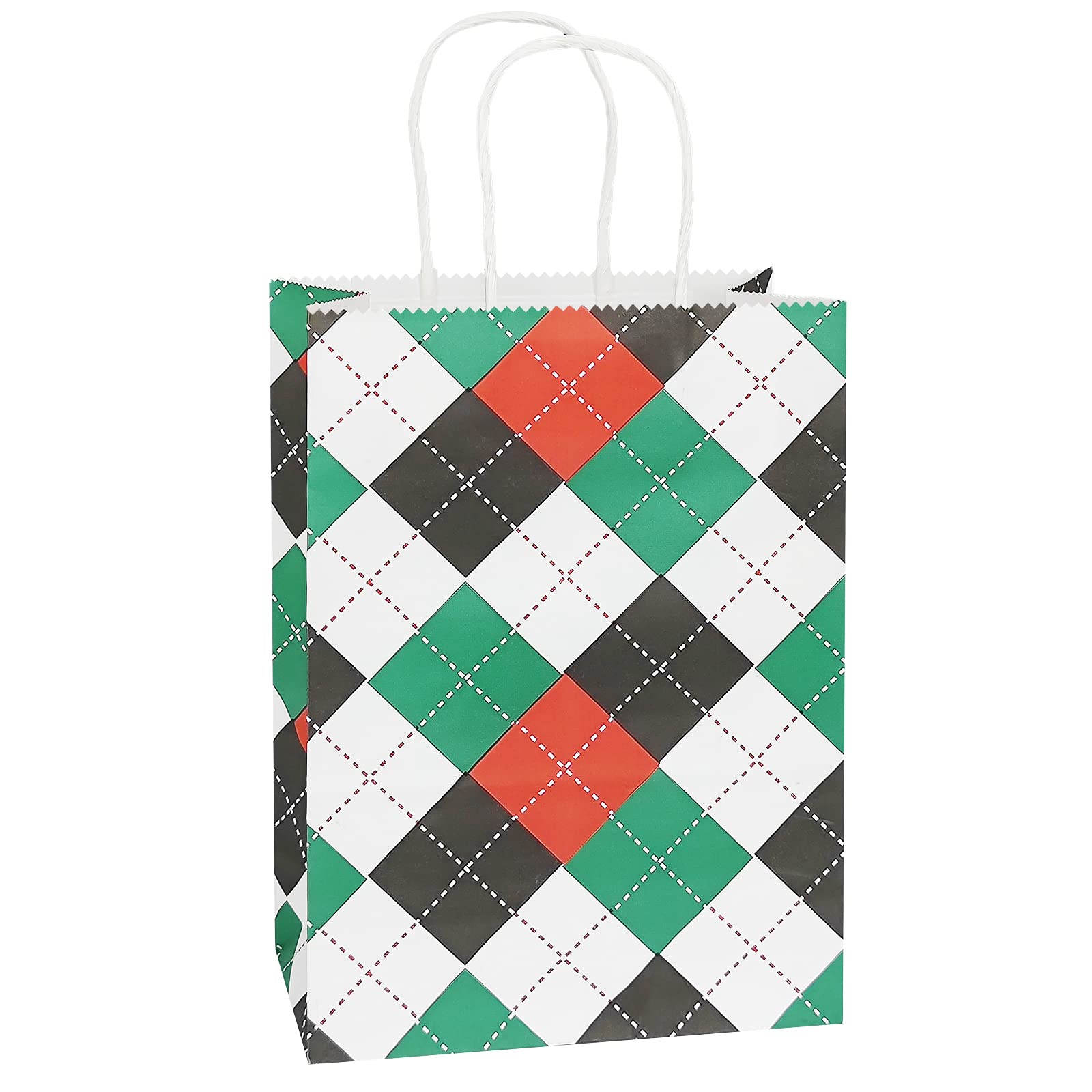25 PCS Buffalo Plaid Kraft Paper Gift Bags with Handles - 6.3