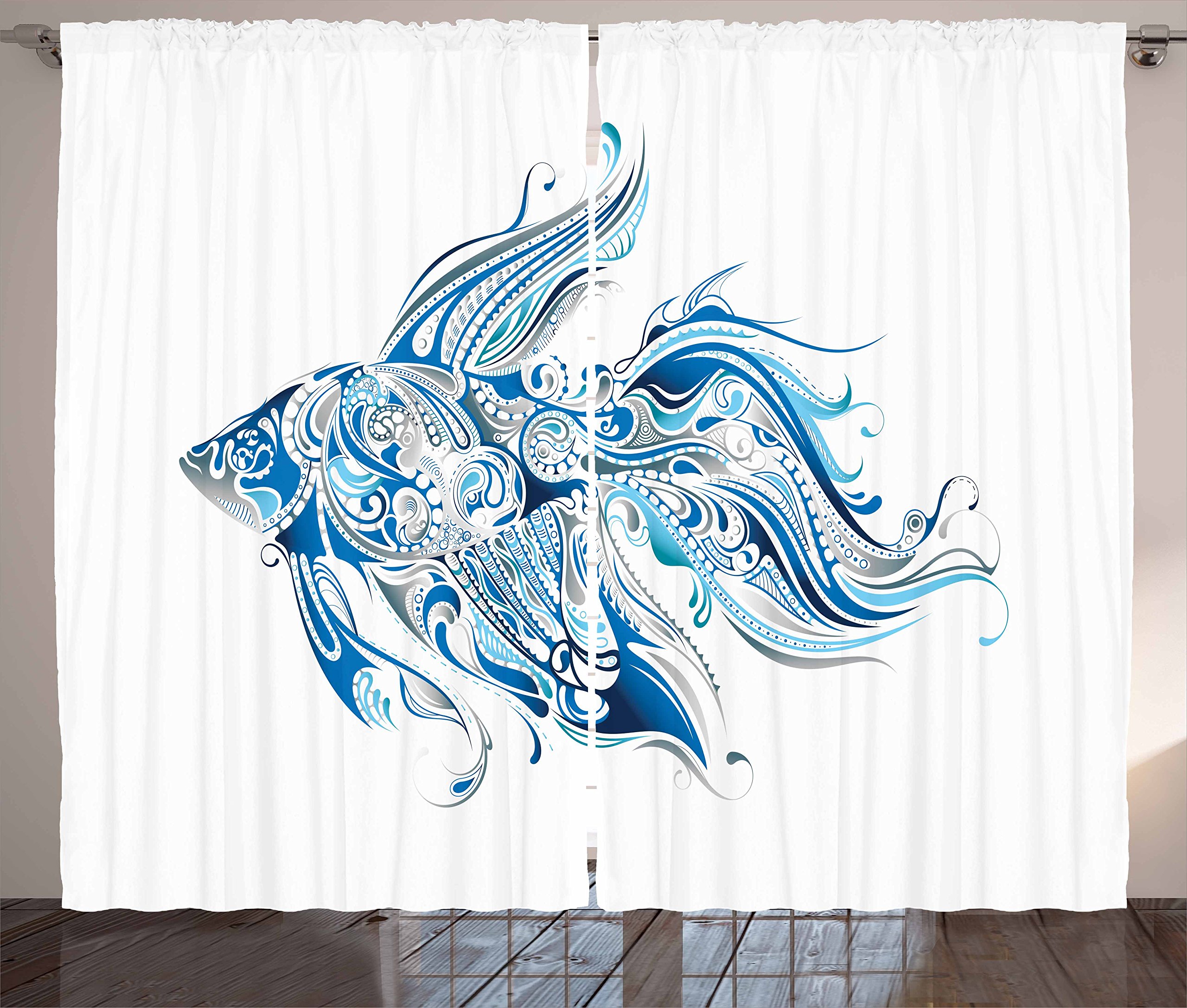 Ambesonne Fish Curtains - Abstract Betta Splendens Bohemian Style Window Drapes, 2 Panel Set 108