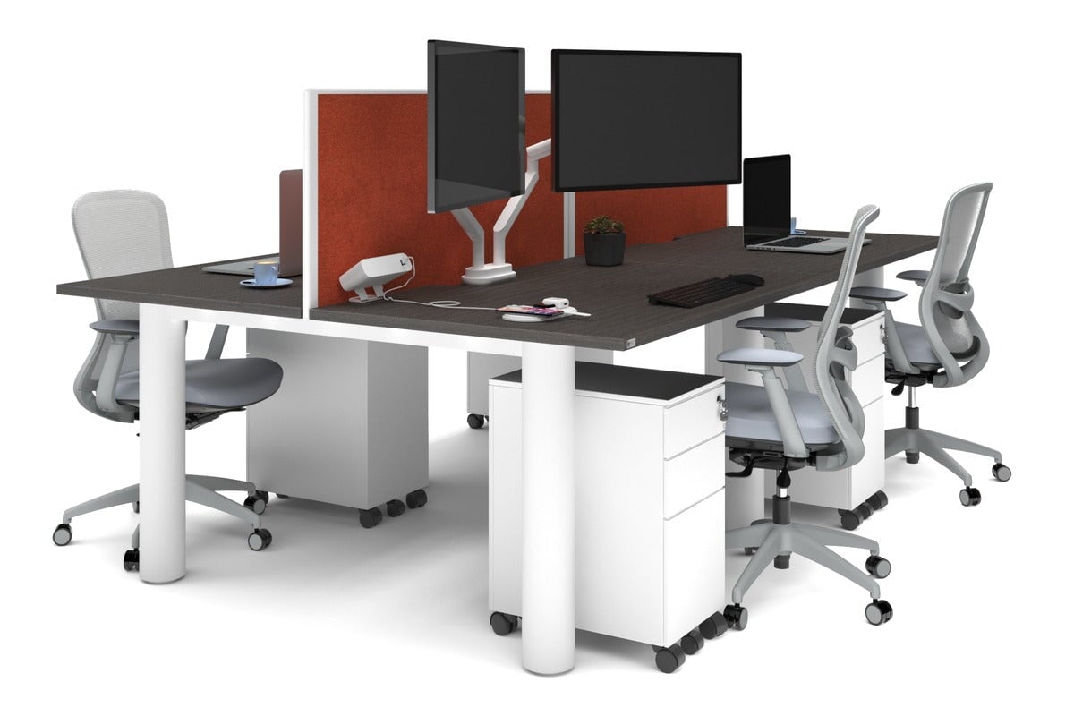 4-Person Office Workstation with Quadro Cylinder Legs - 1200L x 800W Desk with Cable Management Scallop for Modern Workspaces & Collaborative Office Environments