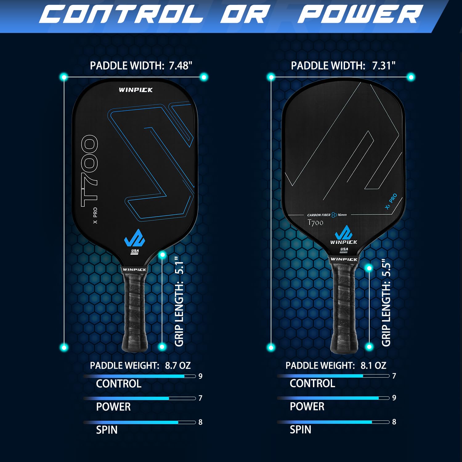 Premium T700 Raw Carbon Fiber Pickleball Paddle - USAPA Approved Thermoformed Racket with 16mm Polypropylene Honeycomb Core for Enhanced Control & Power | Non-Slip Grip | Ideal for Competitive Play & Recreational Games
