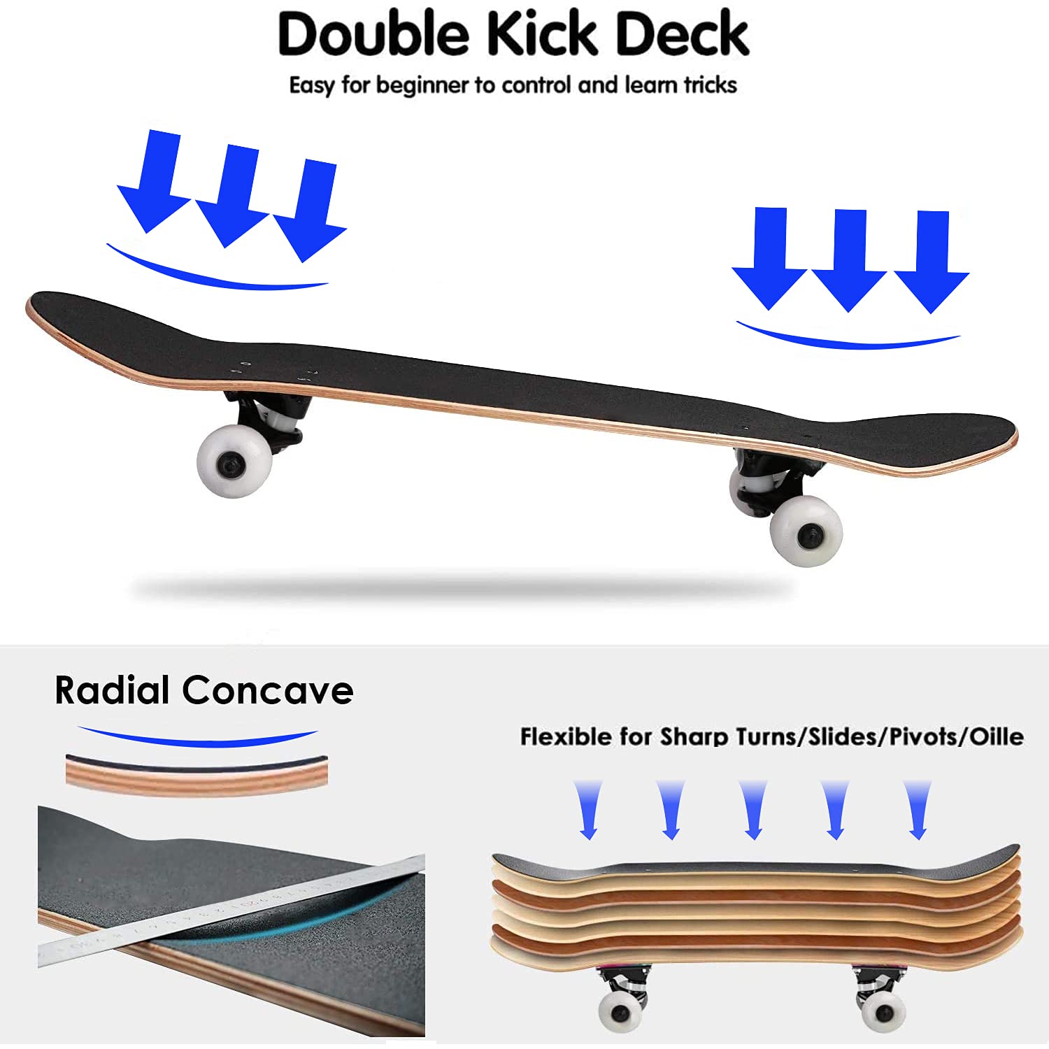 Abstract Black & White Punk Skull & Guitar Skateboard Deck - Classic Concave Design for Longboard & Street Skating | Perfect for Beginners, Pros & Extreme Sports Enthusiasts | Cool Teen Gifts for Skate Parks, Urban Commuting & Freestyle Tricks