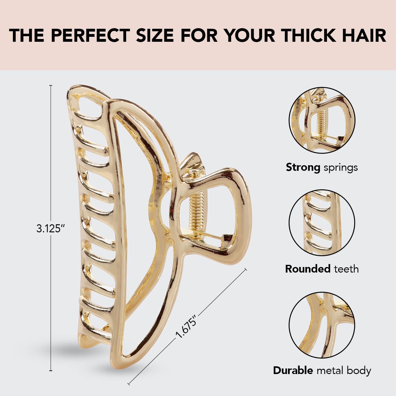 2-Piece Metal Hair Claw Clips for Women - 3 Inch Wide Gold Open Shape Hair Clutches - Perfect for Thick Hair, Ponytails & Updos - Hair Accessories for Daily Use, Work & Special Occasions