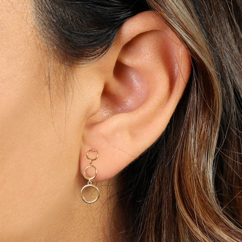 14K Solid Yellow Gold Dangle Circle Earrings for Women - Elegant Hoop Earrings for Everyday Wear, Parties & Special Occasions