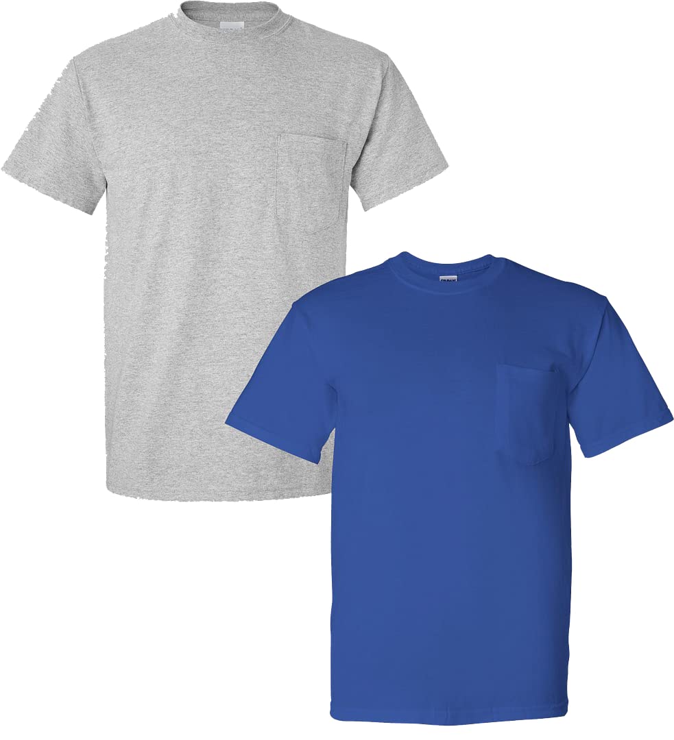 Gildan Men's DryBlend Workwear Pocket T-Shirts 2-Pack - Moisture Wicking Comfort Fit Crew Neck Tees for Construction, Landscaping & Outdoor Work