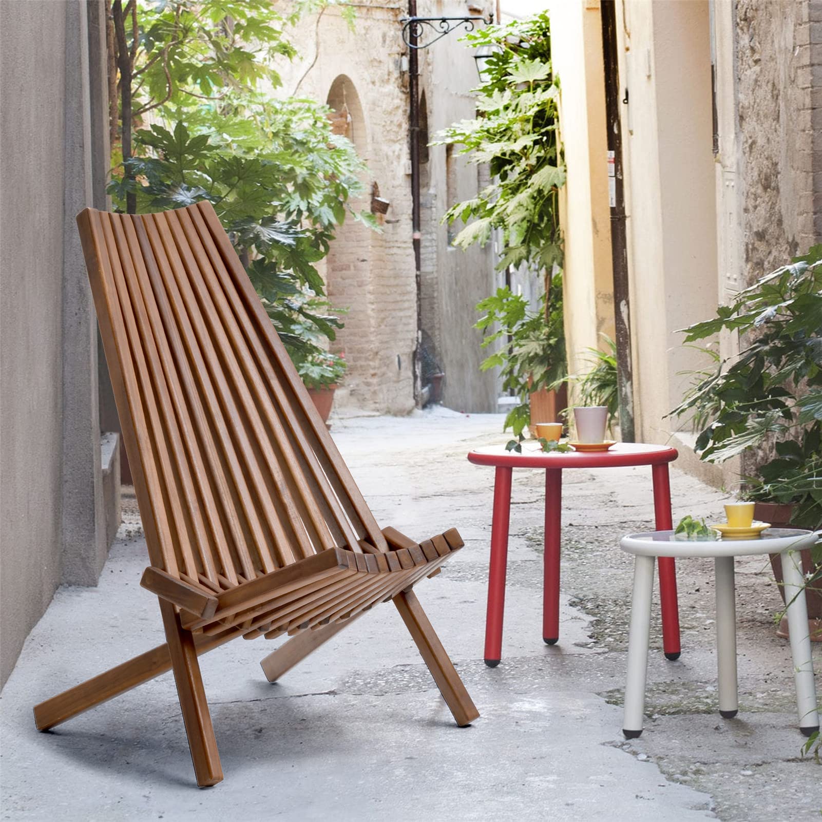 Folding Acacia Wood Outdoor Lounge Chair - Stylish Low Profile Patio, Porch, Lawn & Garden Furniture - Perfect for Backyard Relaxation, Poolside Lounging & Outdoor Entertaining