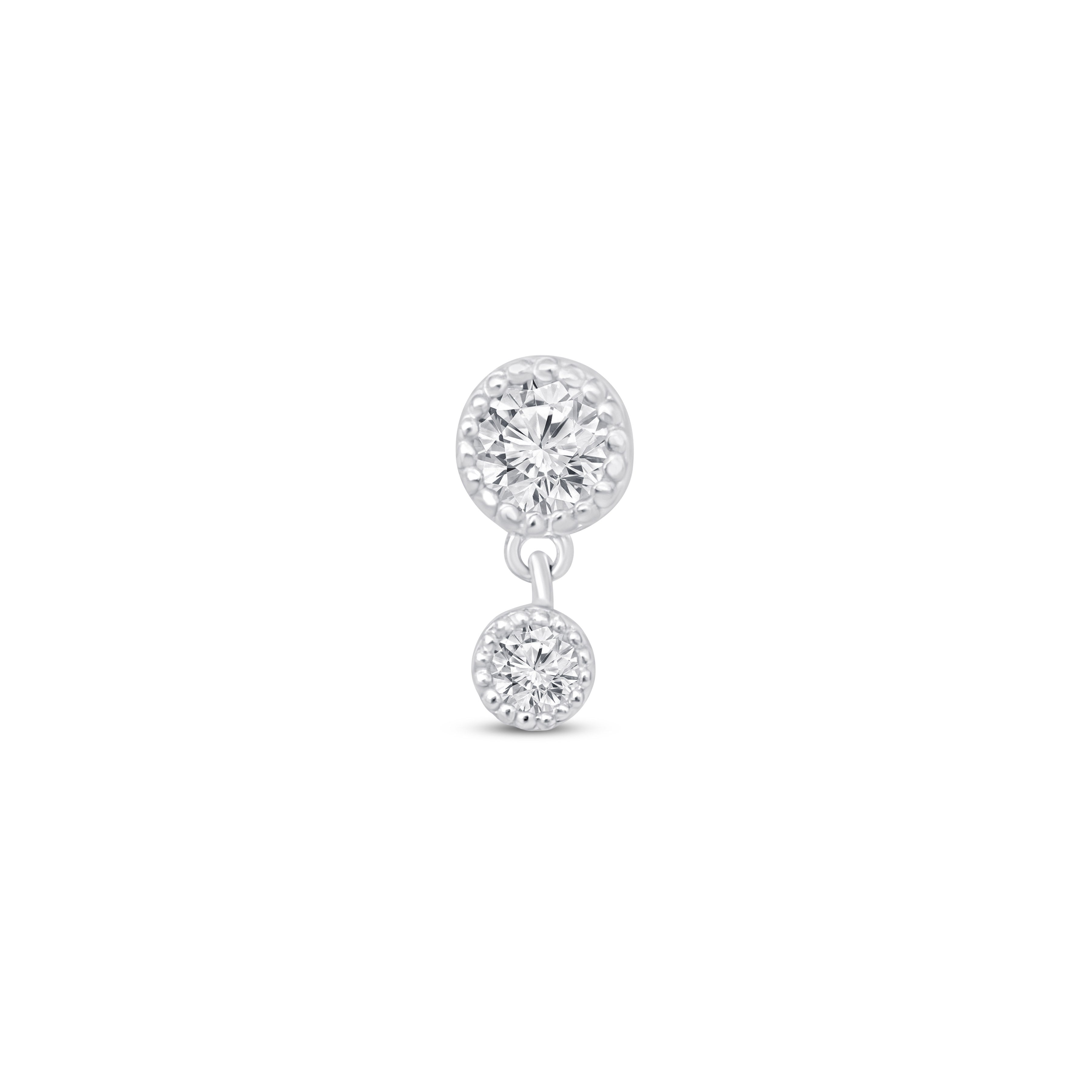 14K White Gold Double Diamond Drop Flat Back Stud Earrings - Elegant & Durable for Everyday Wear, Parties & Special Occasions