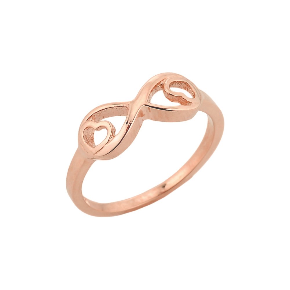 10K Rose Gold Double Heart Infinity Ring for Women - Romantic Gift for Anniversary, Valentine's Day & Couple Jewelry