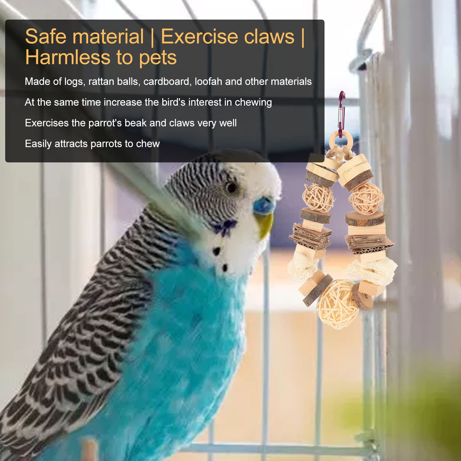 Natural Wooden Bird Chew Toys for Parakeets & Parrots - Rattan Balls & Wood Blocks for Macaws, African Greys - Durable Cage Toys for Small & Medium Birds - Perfect for Playtime & Mental Stimulation
