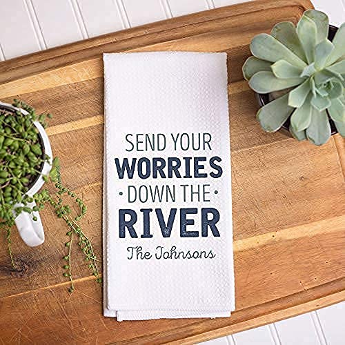 Personalized River House Kitchen Towel - Custom Family Name Tea Towel & Hand Towel Set for Cabin, Mountain Home Decor - Perfect for Rustic Kitchen, Cozy Cabin Gift & Farmhouse Style Decorating