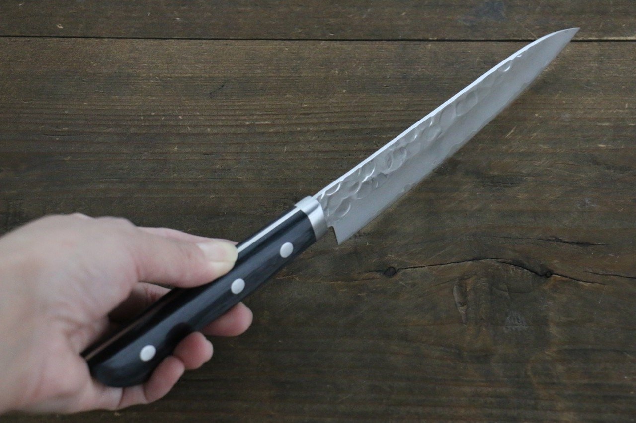 Kanetsune VG1 Hammered Petty Utility Knife 135mm - Japanese Pakkawood Handle - Perfect for Slicing Fruits, Vegetables & Small Kitchen Tasks