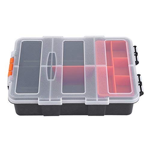 Heavy Duty 2-Layer Plastic Storage Organizer Box for Small Parts, Tools & Components - Durable Toolbox Case with Secure Latch (Black & Orange) - Perfect for Workshop, Garage, DIY Projects & Craft Organization