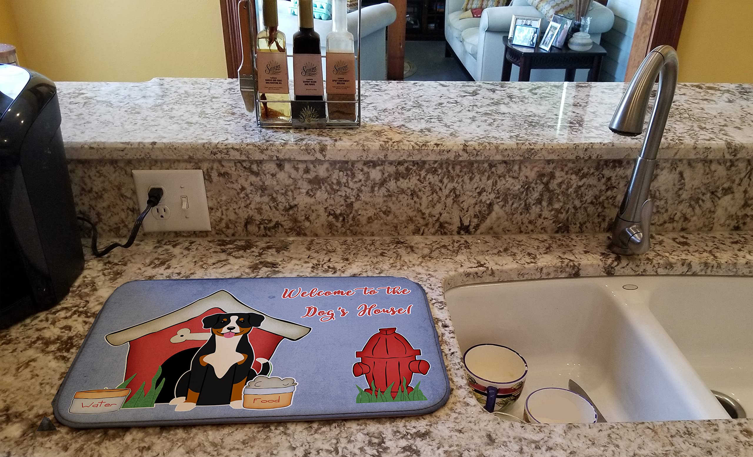 Entlebucher Dog House Dish Drying Mat - Absorbent Kitchen Counter Pad (14x21