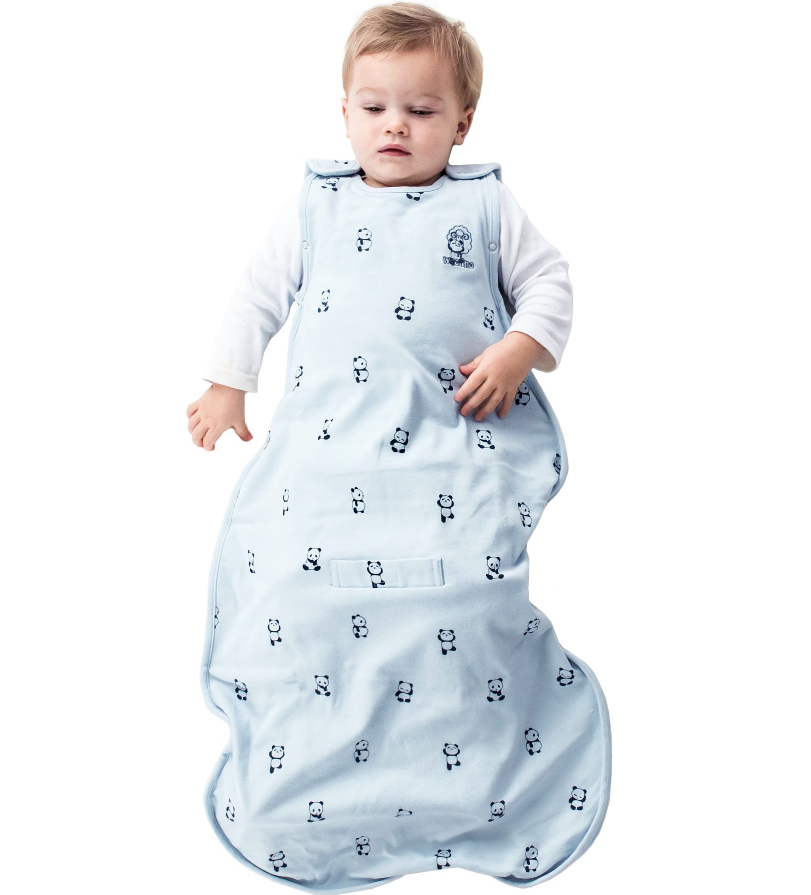 Woolino 4 Season Baby Sleep Sack - Organic Cotton & Merino Wool Sleeping Bag for Infants 2-24 Months | Adjustable Universal Size with Two-Way Zipper | Perfect for Nursery, Daycare & Travel | Panda Design