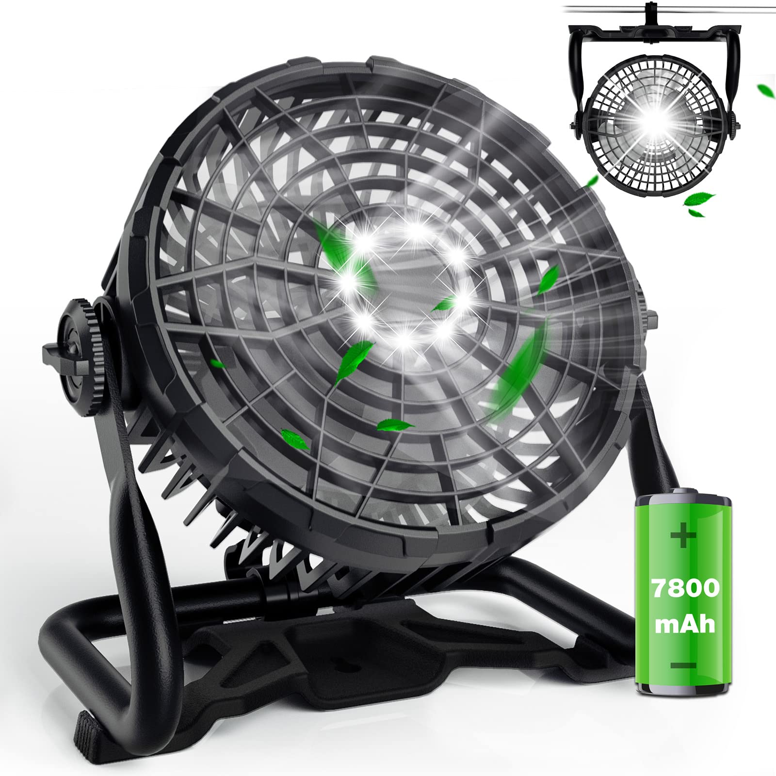 Rechargeable Camping Fan with LED Light & Power Bank - 10400mAh Portable Clip Fan, 16Hrs Quiet Battery Operated Fan for Tent, Bedroom, Office - Perfect for Summer, Power Outages & Outdoor Adventures