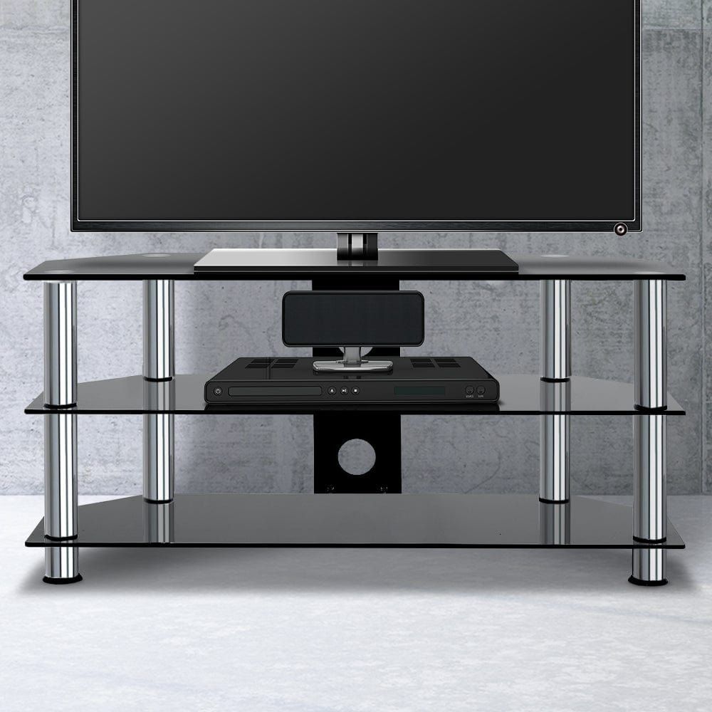 Modern TV Stand Entertainment Center - 3-Tier Tempered Glass Media Cabinet for Living Room, Bedroom & Home Theater Setup