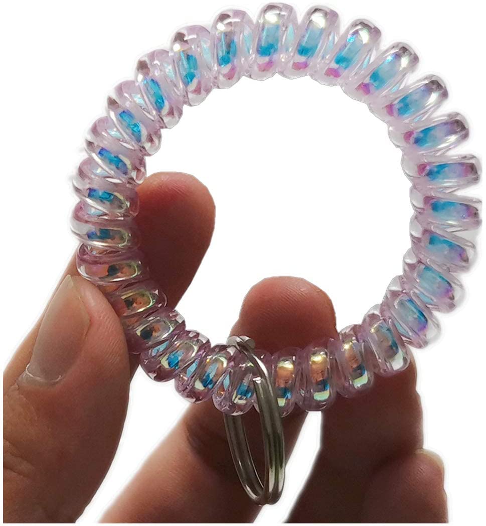Iridescent Spiral Stretch Bracelet Keychain Holder - Pack of 5 Colorful Wristbands for Keys, Jewelry & Accessories - Perfect for Home, Office, Gym & Travel Organization
