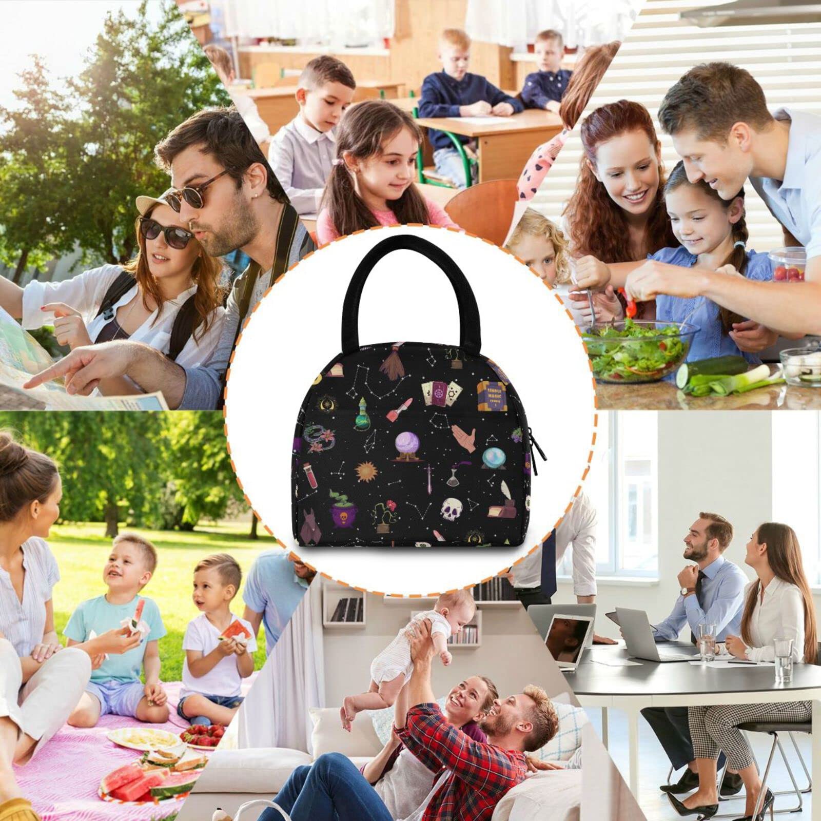 Witch Astrology Insulated Lunch Bag - Reusable Thermal Tote for Women & Men - Perfect for Office, School, Picnic & Hiking - Stylish & Functional Lunch Carrier