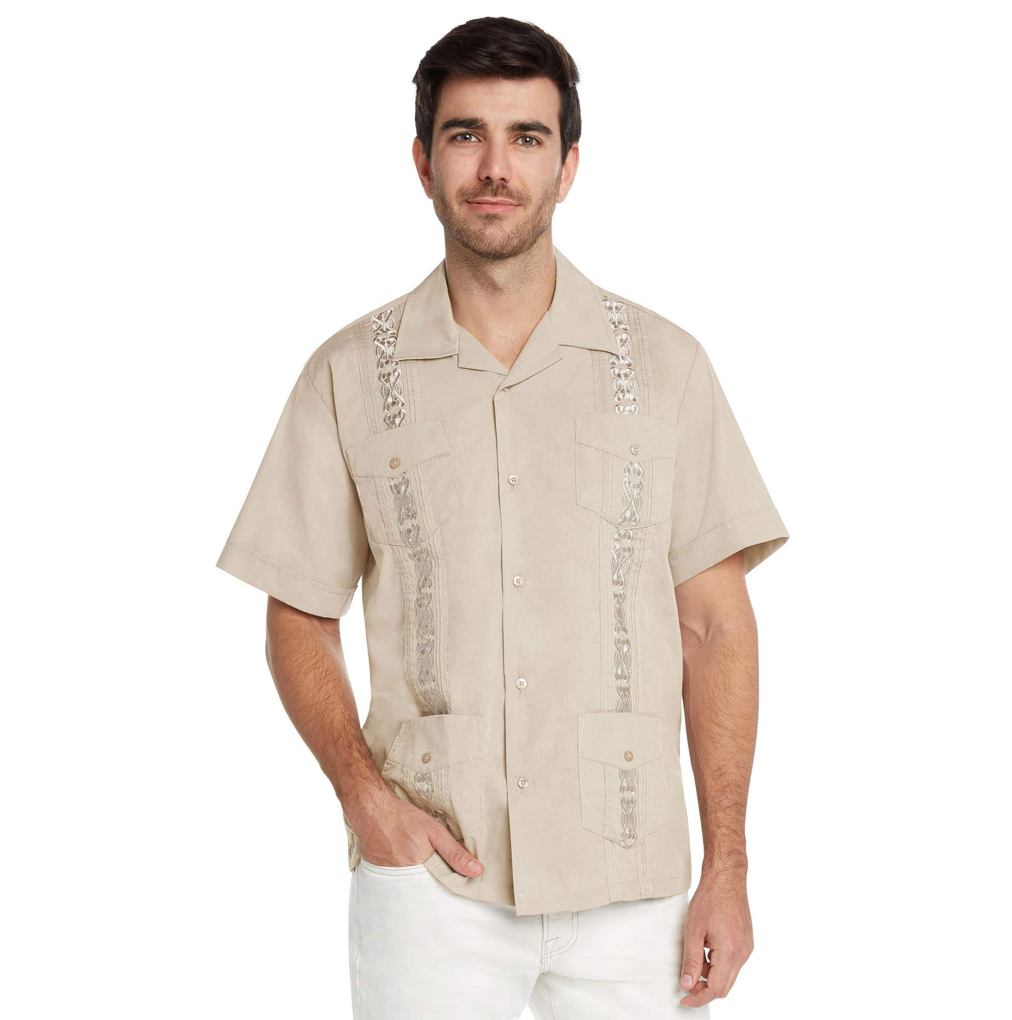 9 Crowns Essentials Men's Guayabera Button Down Shirt - Premium Cotton Short Sleeve Casual Shirt for Summer, Beach & Tropical Vacations - Perfect for Weddings, Parties & Outdoor Events