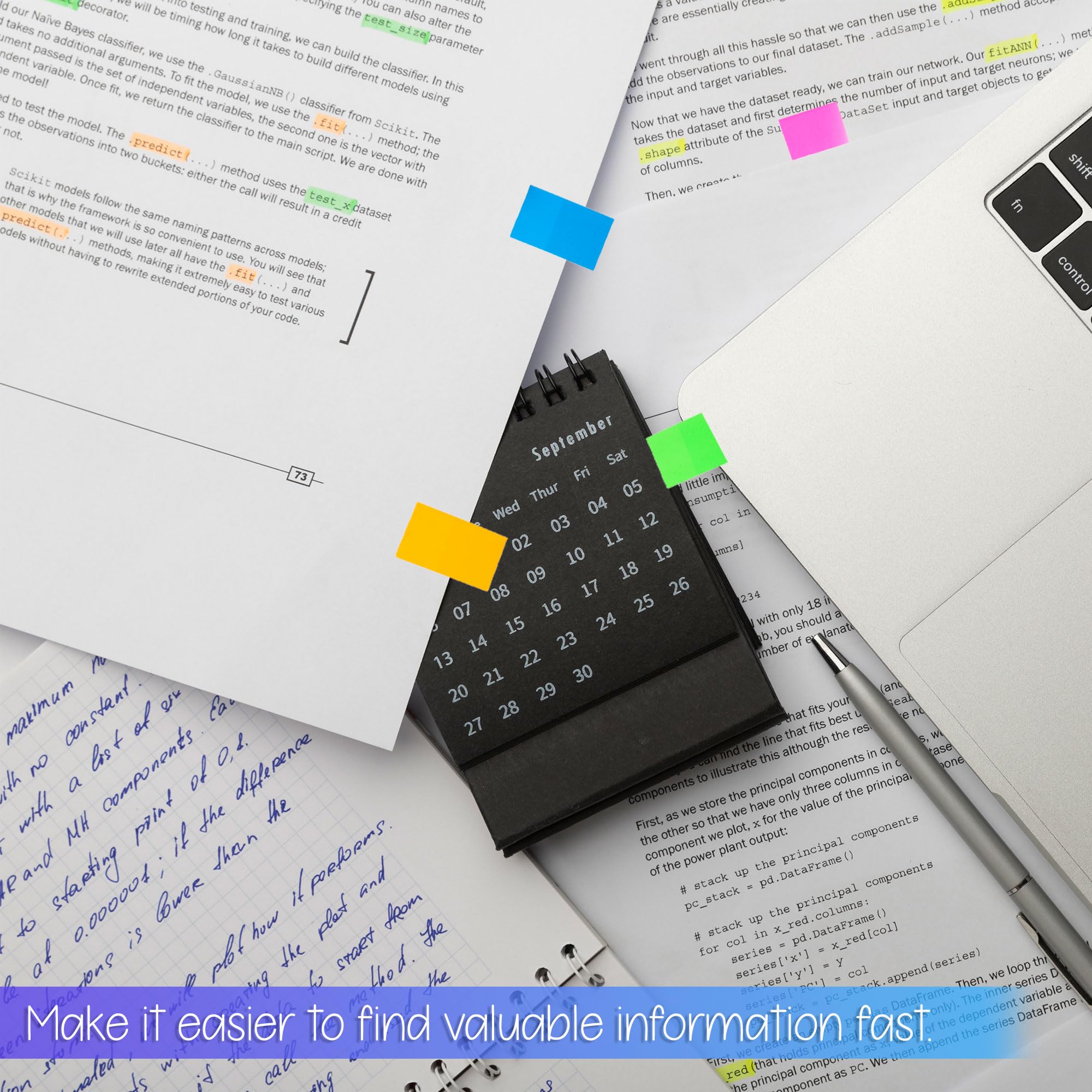 BAZIC Neon Page Markers 1x1.7 Inch, Bright Colored PET Index Tabs - 150 Writable Sticky Note Flags per Pack (288-Pack Bulk) - Perfect for Bookmarking, File Organization & School/Office Supplies