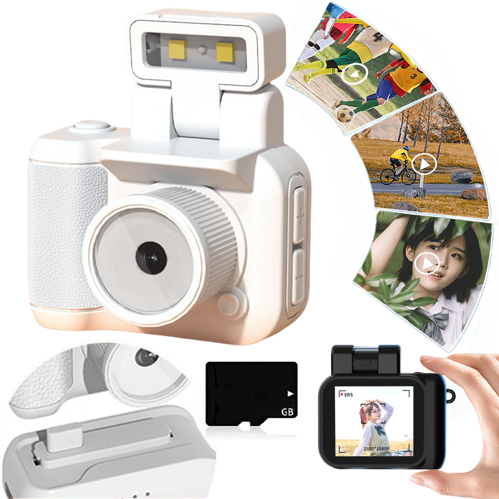 Retro Snap Camera - Mini Retroflex Nostalgic Keychain Camera | Portable Travel Thumb Camera for Vlogging & Life Recording | 32GB Memory, White | Perfect for Travel, Parties & Everyday Moments