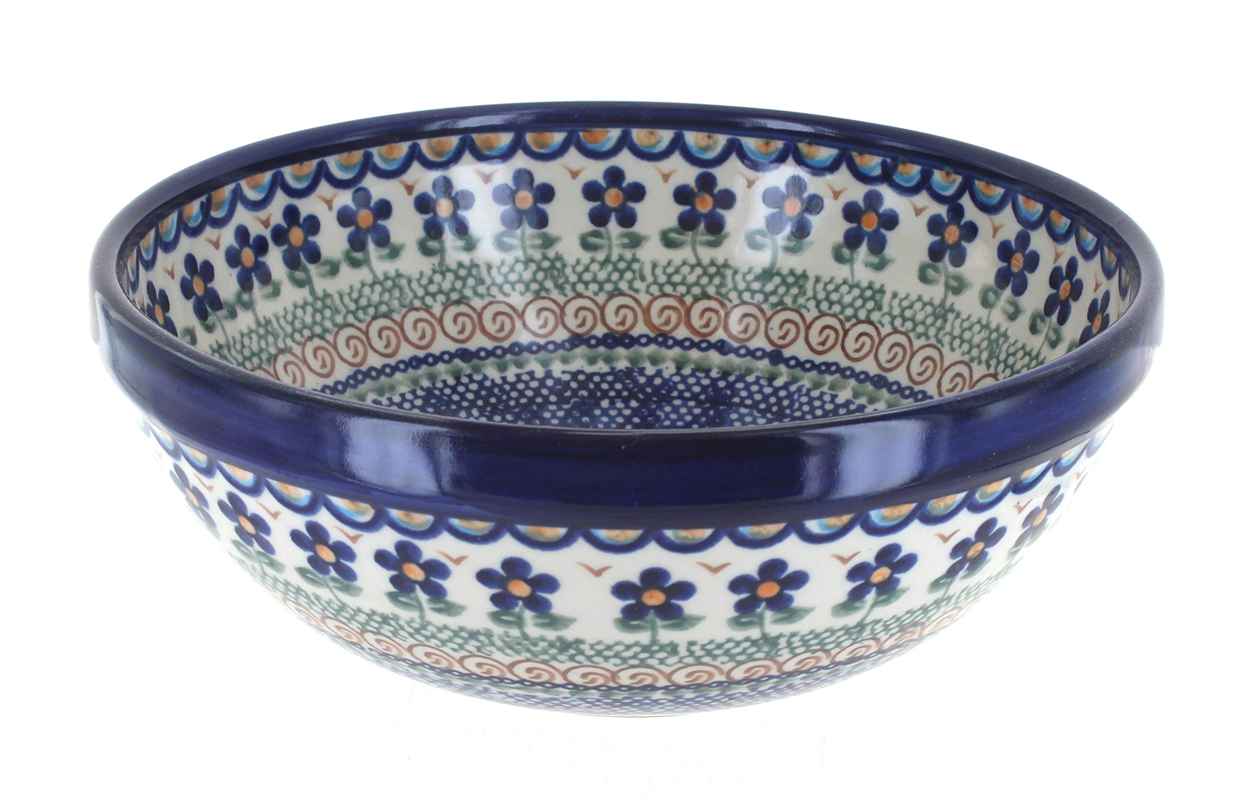Handmade Blue Rose Polish Pottery Aztec Flower Small Serving Bowl - Authentic Ceramic Dish for Appetizers, Salads & Desserts - Perfect for Dinner Parties, Home Decor & Gift Giving