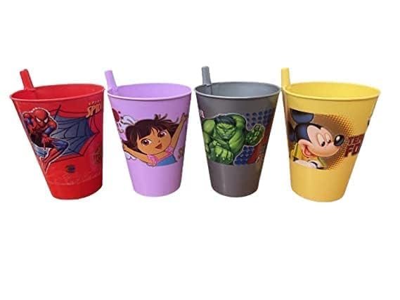 Disney Plastic Sipper Cups with Straw and Lid - 3 Pack Multicolor Kids Drinking Glasses for Parties, Travel, and Everyday Use
