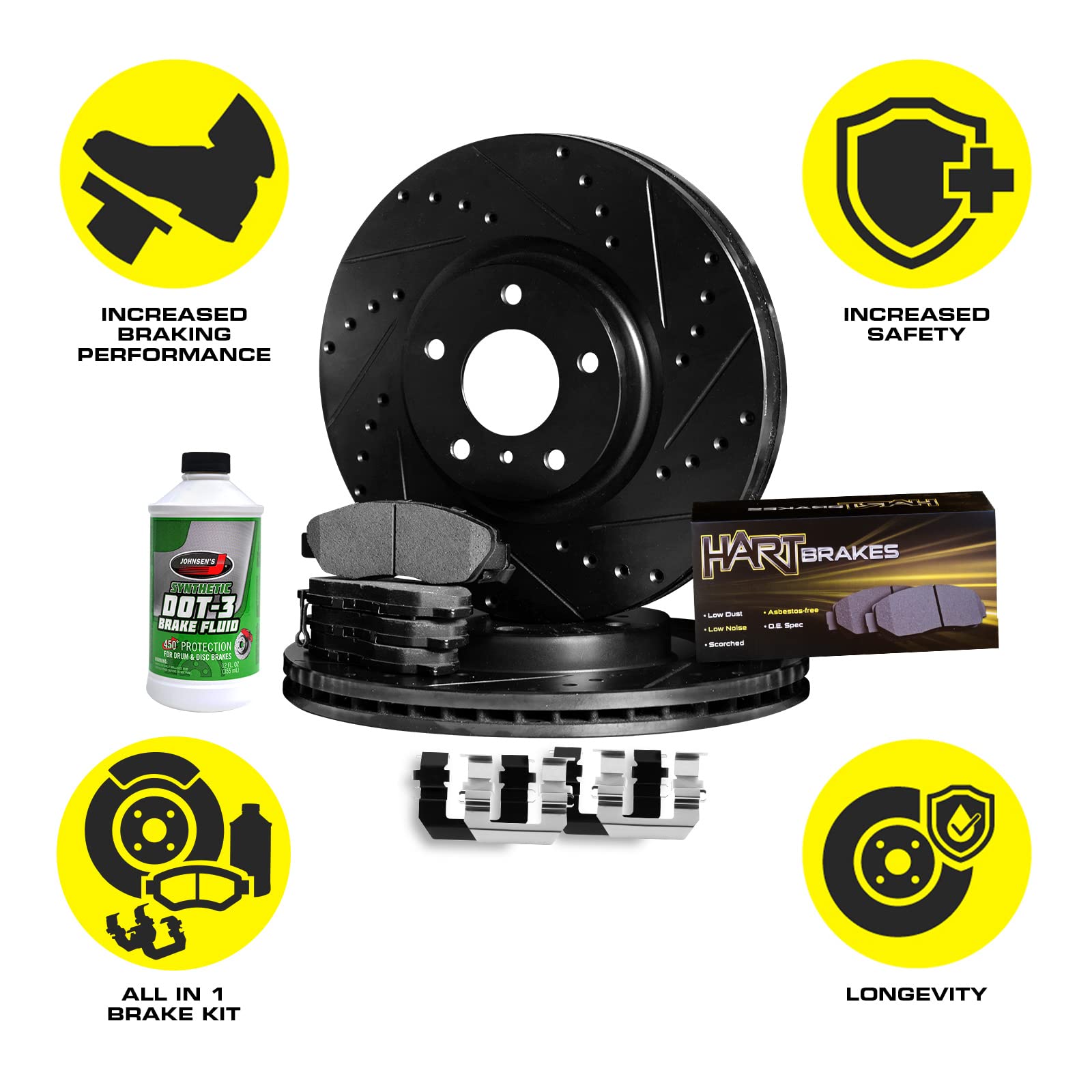 Hart Brakes Front & Rear Brake Pads and Rotors Kit - Semi-Metallic Brake System with Hardware (BHCC.11009.43) | Perfect for Car, Truck & SUV Brake Replacement & Maintenance