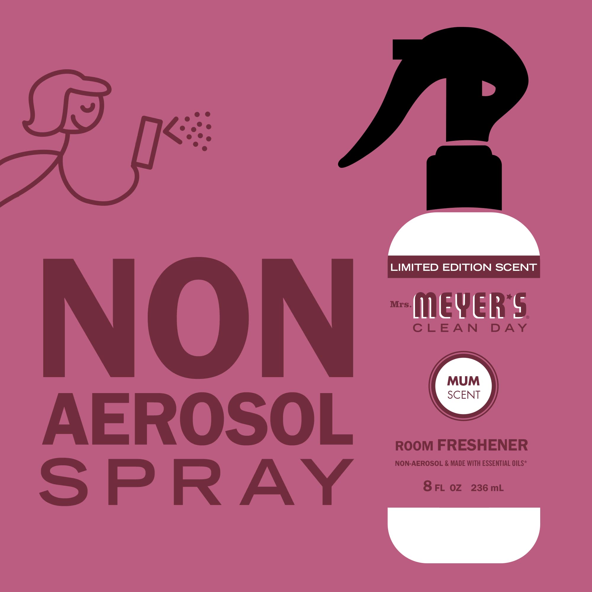 Mrs. Meyer's Clean Day Air Freshener Spray - Non-Aerosol Essential Oil Infused Room Spray, Mum Scent, 8 fl oz | Natural Home & Office Odor Eliminator for Bathroom, Kitchen & Living Spaces