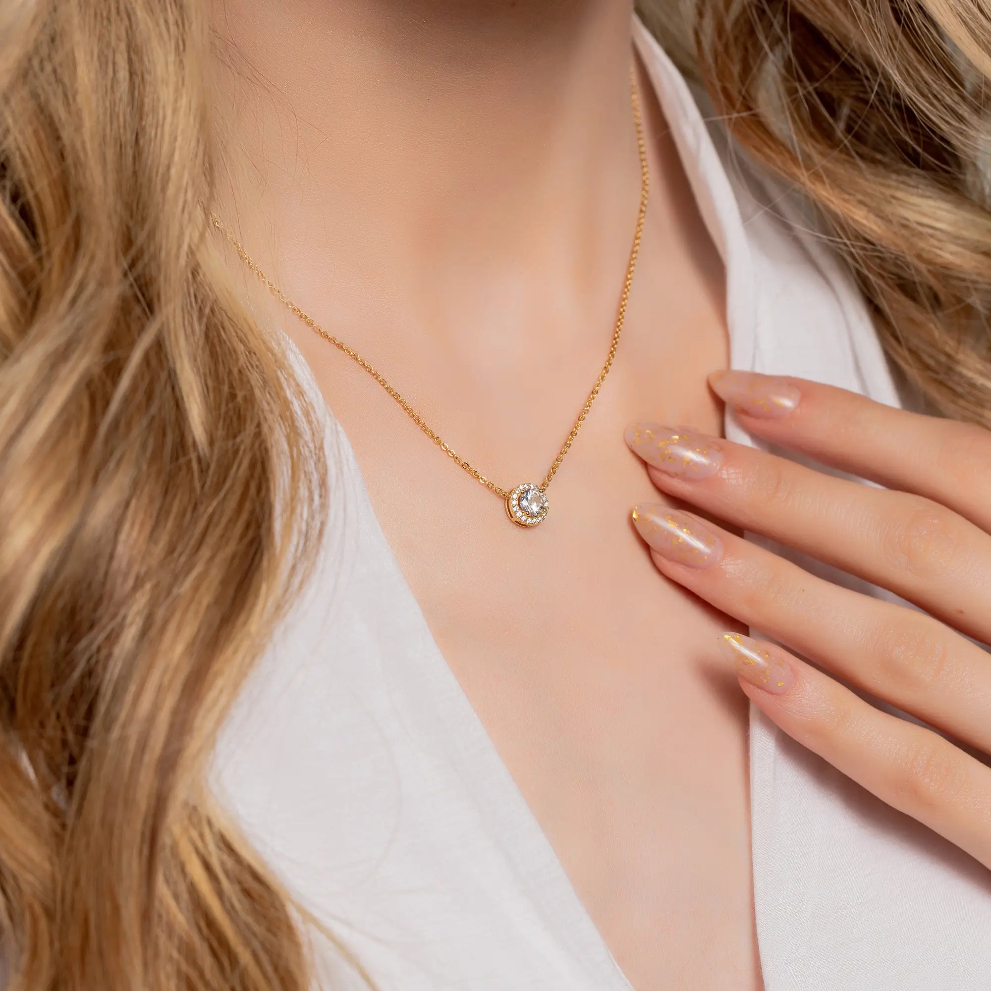 14K Yellow Gold Chain Gemstone Necklace for Women - Elegant Layering Jewelry for Party, Wedding & Everyday Wear