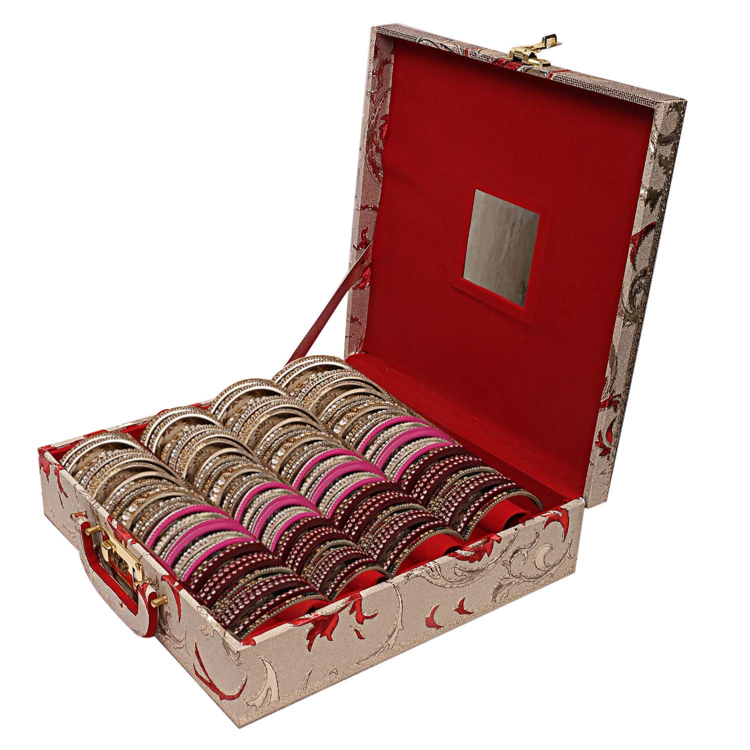 Paru Craft Wooden 4-Rod Bangle Storage Box with Lock System - Jewelry Organizer for Bracelets & Bangles - Perfect for Travel, Home Display & Gift (Gold)