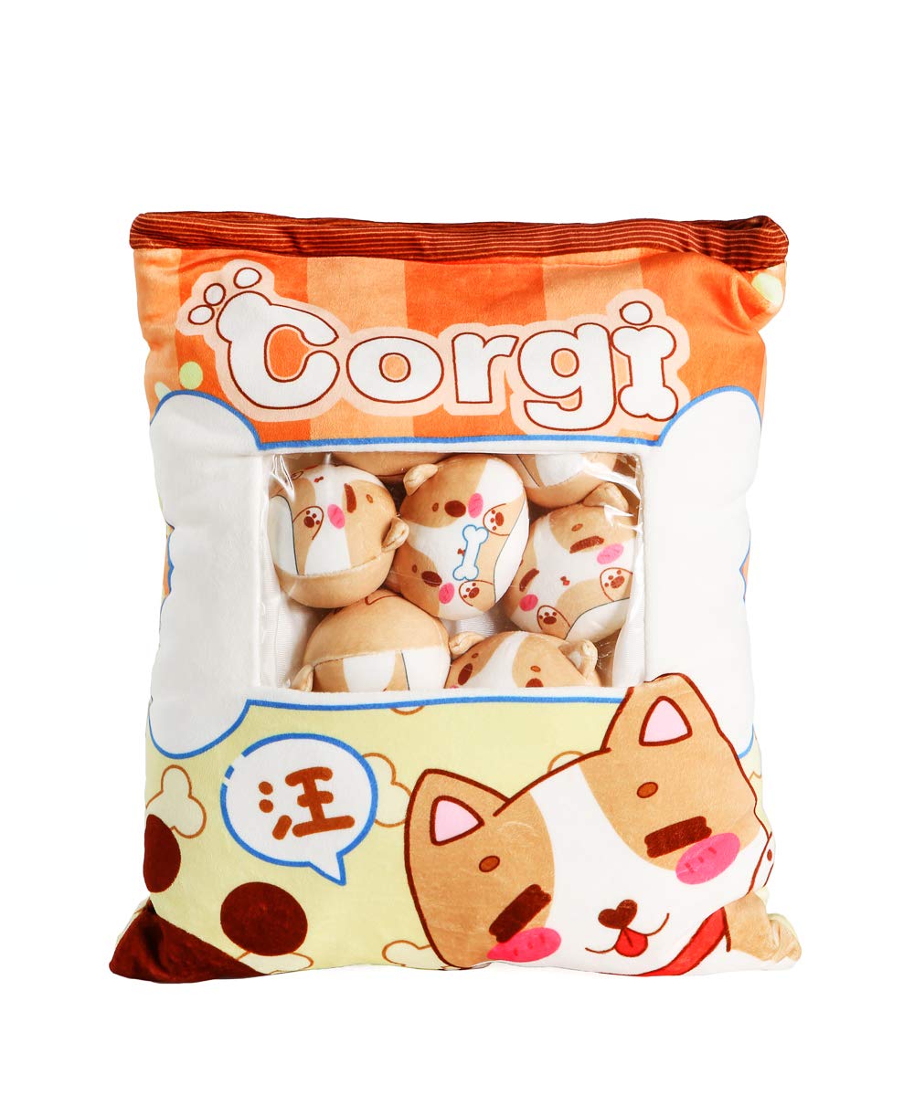 Corgi Snacks Soft Pillow with 8 Corgi Small Head Plushies - Perfect for Dog Lovers, Home Decor, and Cute Gift Ideas