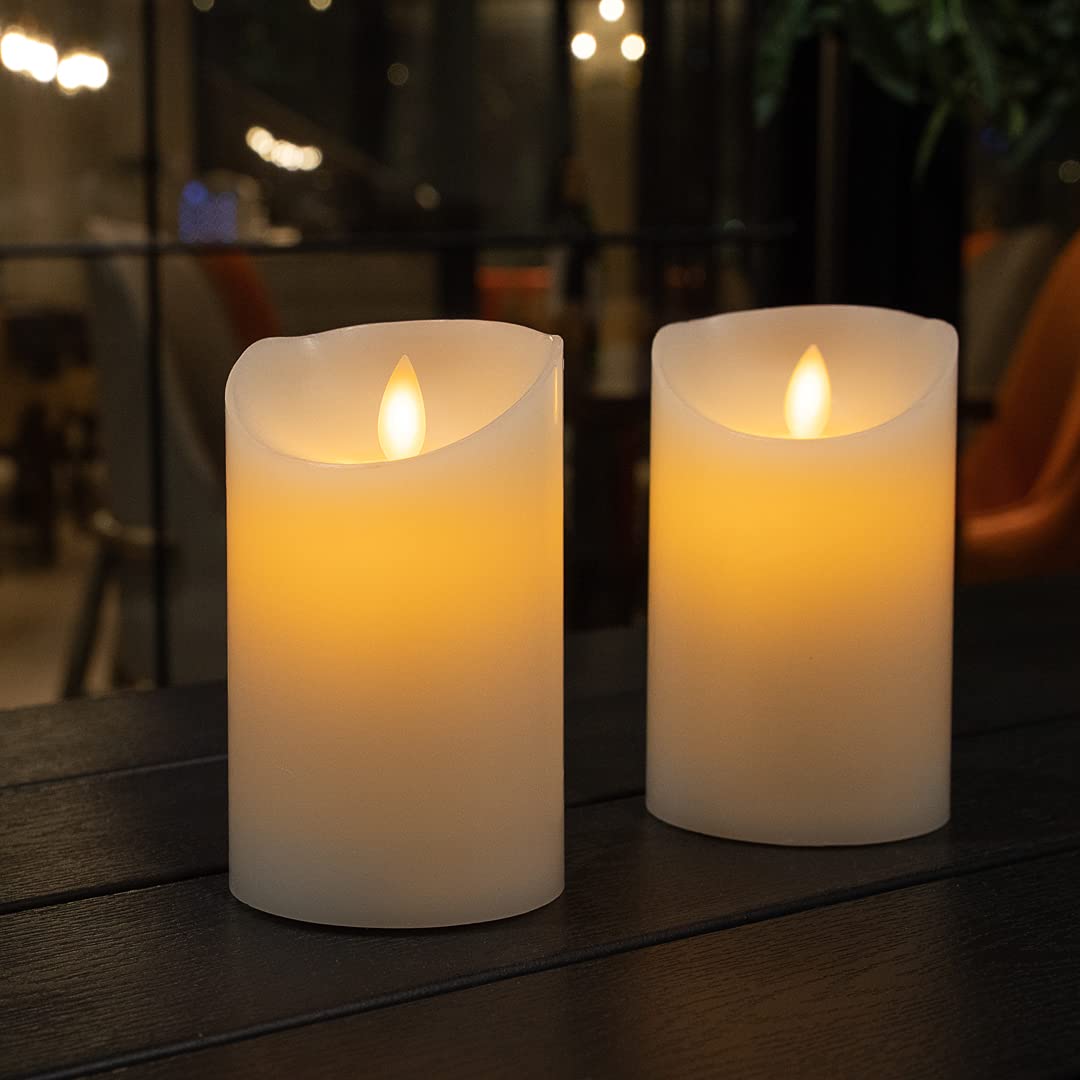 10 Pack Flameless LED Pillar Candles 3x5 Inch - Real Wax Battery Operated Candles with Dancing Flame Effect, Programmable Timer, Perfect for Weddings, Parties, Home Decor & Romantic Dinners - Remote Sold Separately