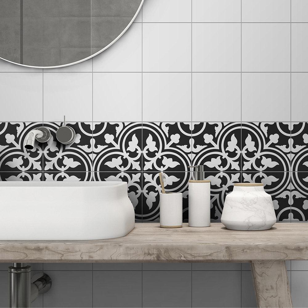 Heritage Aster Black Encaustic Look 200x200 Matt Tile - Vintage Style Ceramic Floor & Wall Tiles for Kitchen, Bathroom, and Backsplash Decoration