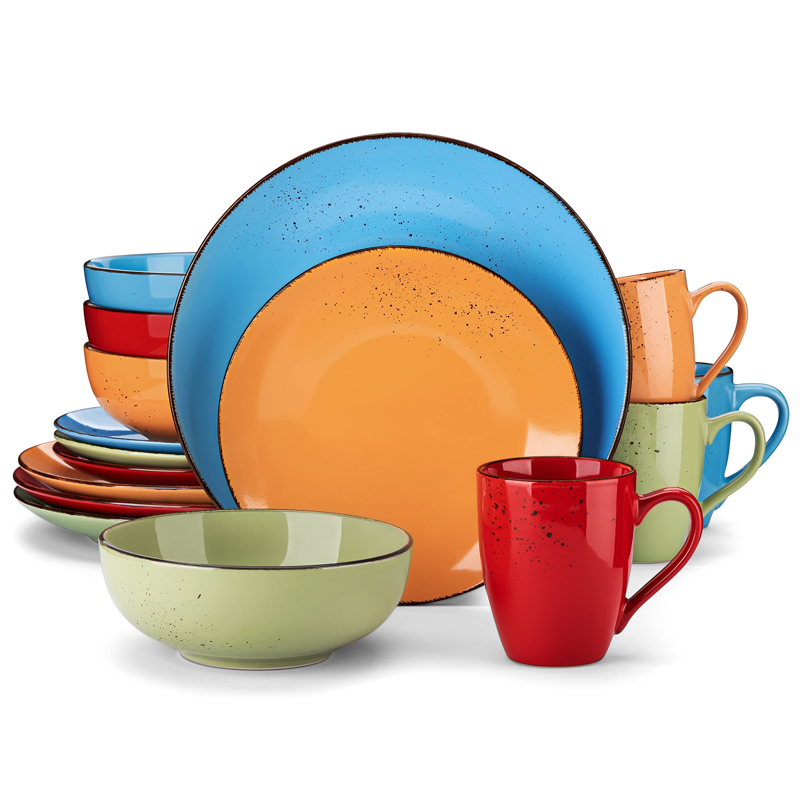 Vancasso Navia 16-Piece Colorful Stoneware Dinnerware Set for 4 - Spray Spot Patterned Plates, Bowls & Mugs - Durable Dish Set for Everyday Dining & Entertaining