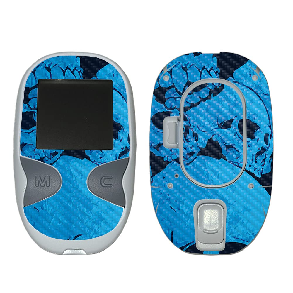 MightySkins Carbon Fiber Skin for Care Touch Glucose Meter - Blue Skulls Design | Protective & Durable Textured Cover | Easy to Apply | Made in USA | Perfect for Diabetic Patients & Daily Glucose Monitoring