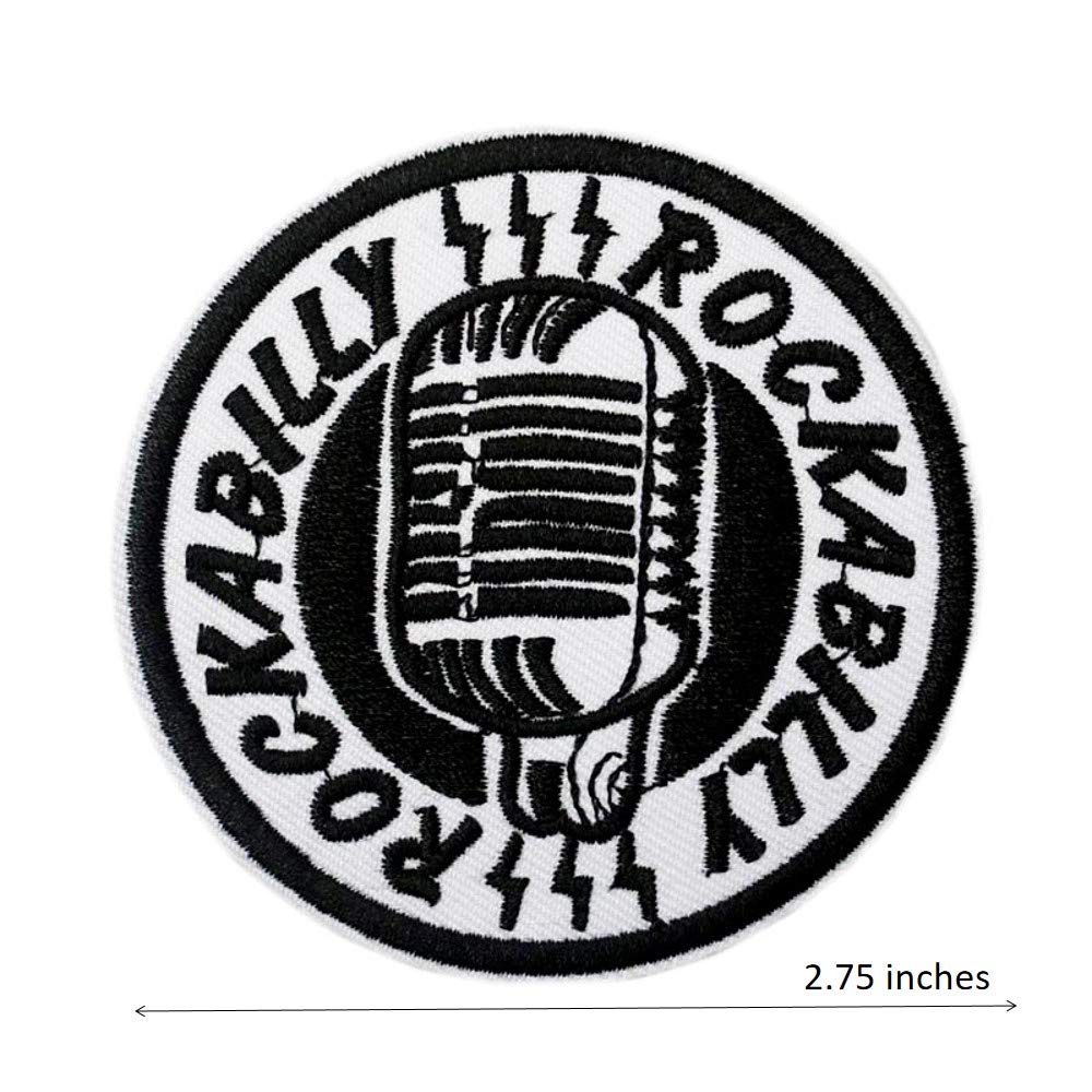 Vintage Rockabilly Microphone Embroidered Iron-On Patch - Punk Rock Sew-On Badge for Jackets, Vests & Backpacks - DIY Costume & Band Merch Accessories
